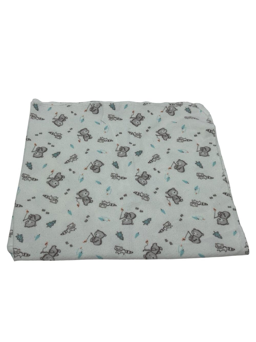 Trend Lab Bear Raccoon Fishing Trees Baby Blanket Cotton Flannel Receiving